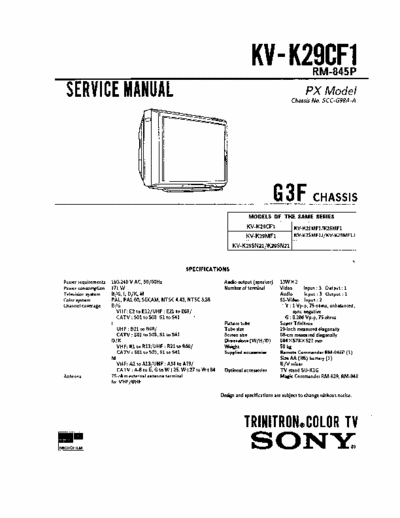 Sony KV-K29CF1 Trinitron color tv
SONY KV-K29CF1 
Chassis: G3F